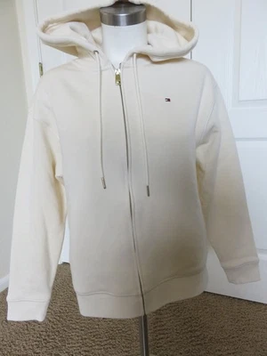 TOMMY HILFIGER Hoodie Womens XS Cream Full Zip Hoodie FLAW - Image 1 of 4