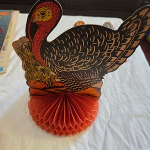 Vintage Turkey Gobbler 2 Centerpieces Beistle Thanksgiving Decoration Paper USA - Picture 1 of 13