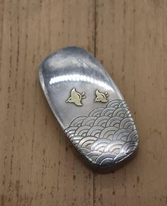 Japanese Silver Case Box 2.8 x 1.4 inch Metalwork Bird Sea pattern - Picture 1 of 8