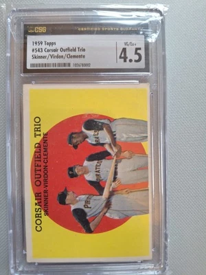1959 Topps #543 Corsair Outfield Trio CGC 4.5  VG/EX+ (CLEMENTE /VIRDON/SKINNER) - Image 1 of 2