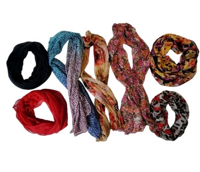 Lote 7 Bufandas Infinity Wraps Colorido Floral Estampado Leopardo Rojo Negro Bohemio Foto 1 de 4
