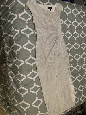 Connected Gown Size 10P Petite Silver  Textured Cowl Neck Metallic Slit - Image 1 of 4
