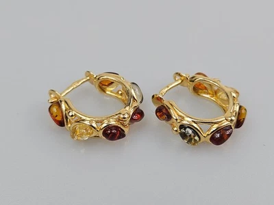 Bernstein Ohrringe Gold 925 Schmuck Edelstein Kristall Ohrhanger bunte Handgemac - Bild 1 von 4