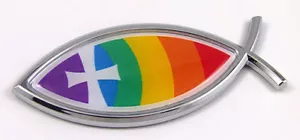 Christian Rainbow Jesus Fish cross Car bike Auto Chrome Emblem Decal Sticker - Bild 1 von 2