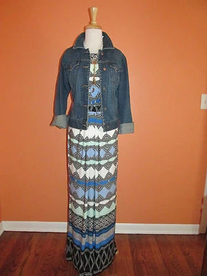 Nuevo con etiquetas Maxi Vestido Largo Donna Morgan Para Mujer Talla 8 Estampado Geométrico a Rayas  Foto 1 de 4