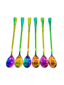 Shine Pack of 6 Rainbow Latte Spoons use for desserts, hot and cold drinks - Picture 1 of 5