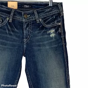 Silberne Jeans Suki kurz geschnittene Denimhose 32 perfekt kurvig Capri neu mit Etikett 22,5"" Länge - Bild 1 von 12