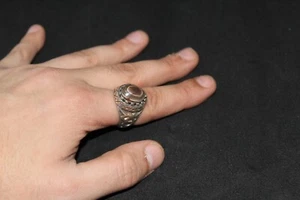 Seltener 925 Silber Jemenitischer Aqeeq Ring natürlicher Achat, Handarbeit جزع يمني فحل نوادر - Bild 1 von 14