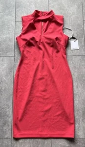 Calvin Klein Größe 6 figurbetont rosa Hibiskustöne Kleid Halsband Kragen neu mit Etikett UVP 134 $ - Bild 1 von 13