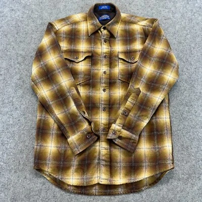 Camisa Pendleton Para Hombre M Marrón Amarillo Blanco Manga Larga Franela Guía Lana A Cuadros Foto 1 de 4