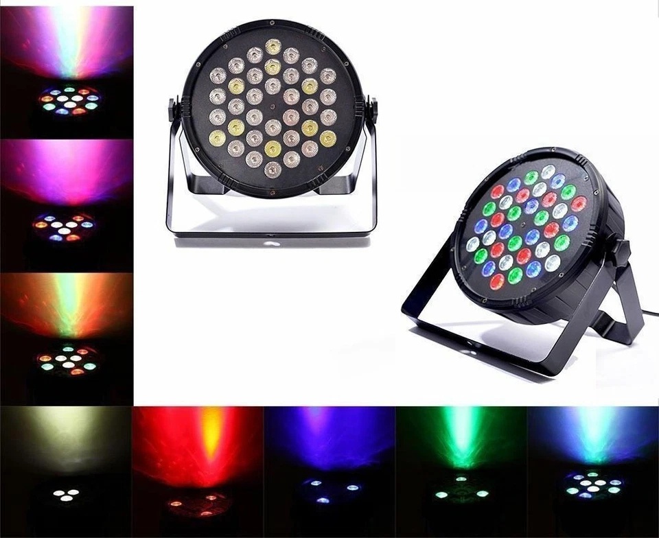 2X PROIETTORE DMX 512 EFFETTO LUCE FLAT PAR LIGHT RGB ALTA LUMINOSITA 36 LED 36W