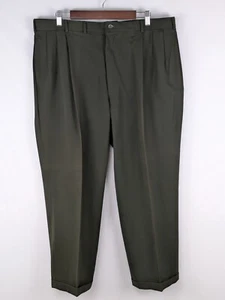 Perry Ellis Anzughose Herren 38x28 olivgrün Plissee Bündchen klassische Hose - Bild 1 von 5
