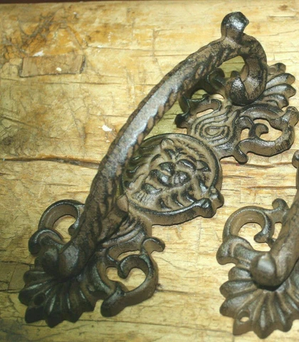 Cast Iron Lion Head Antique Style Barn Door Gate Pulls Cabinet Handle hardware Cover
