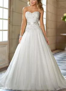 Prinzessin Chiffon Brautkleid Spitzenappliktion Hochzeitskleid Schnürt Perlen - Picture 1 of 5
