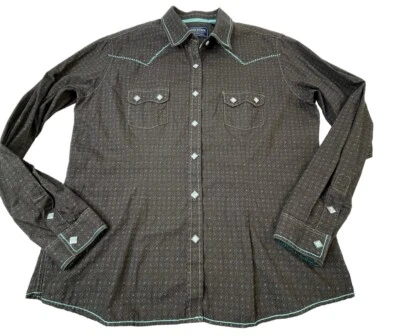 Rough Stock Panhandle Slim Mujer L Marrón Estampado Diamante Broches Costura Marrón Foto 1 de 4