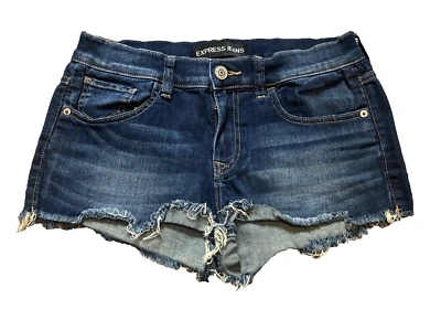 Pantalones Cortos Express Para Mujer 6 Azul Envejecido Corte Crudo Deshilachado Dobladillo 28x1.5 Jean Denim Foto 1 de 4