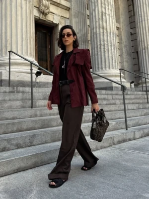 Женские винтажные бордовые замши кожаная куртка большого размера Blazer осени пальто 90-х - Изображение 1 из 4