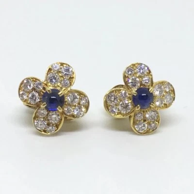 Серьги альгамбра из желтого золота 18 карат с сапфировыми бриллиантами Van Cleef & Arpels - Изображение 1 из 4