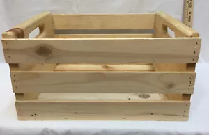 Wooden Crate Box Slat Tote Cut Out Handles Wood Unfinished Pine Storage Basket - Picture 1 of 6