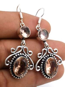 Morganite Gemstone Ethnic Handmade Drop Dengle Earring Jewelry  ER 180 - Bild 1 von 3