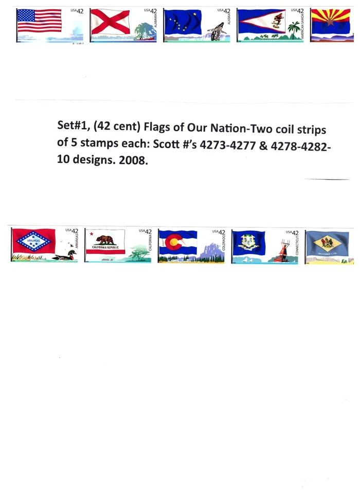 S#4273-4332,Flags of our Nation-60coil stamps-Six Sets-12strips of 5-2008-12-MNH - Image 1 of 4