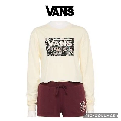 Vans Floral "Off The Wall" Logo Manga Larga Recortada Sudadera L Nueva con Etiquetas Foto 1 de 4