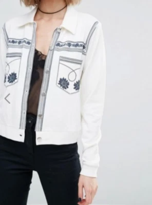 Joli Blouson/Gilet First & I Coton Mélangé blanc cassé brodé T.L NEUF+ETQ - Photo 1/4