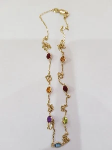 14k Yellow Gold Necklace With Multycolor Stone lobster lock, 18 inches - Picture 1 of 6