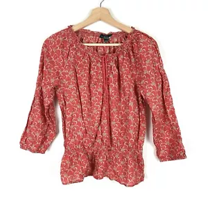 Lauren Ralph Lauren Womens Peasant Cotton Top S Boho Chic Blouse Shirt Cottage - Picture 1 of 9