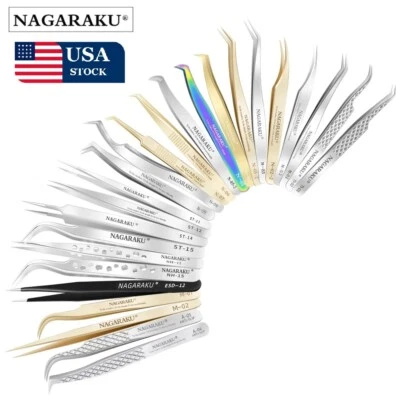 Pinzas de extensión de pestañas NAGARAKU maquillaje de pestañas postizas acero inoxidable 3D Foto 1 de 4