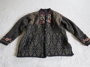 Women's Icelandic Design Nordic Floral Sweater Jacket 100% Wool Large Embroidery - Picture 1 of 14
