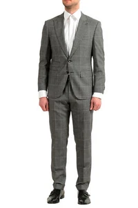 Hugo Boss Men's "T-Henders/Gorden" Gray Plaid 100% Wool Two Button Suit - Picture 1 of 12