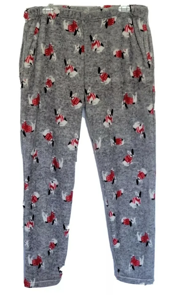 Pantalones de pijama Dearfoams para mujer talla XL Bulldogs franceses invierno suave felpa gris  Foto 1 de 4