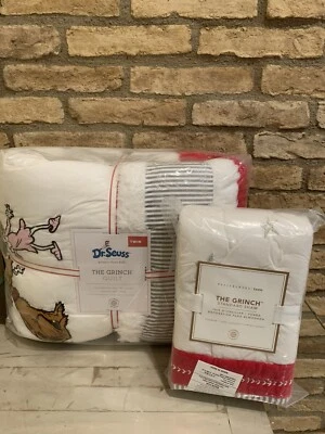 Edredón doble Pottery Barn Kids Dr. Seuss The Grinch estándar falso vacaciones de Navidad Foto 1 de 3
