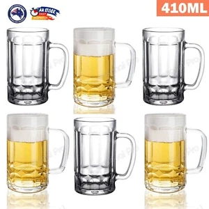 2-6pk Beer Mug 410ml Jug Glass Dimple Print Glasses With HandleParty Bar Drink - Picture 1 of 8