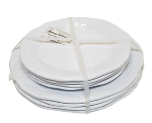 Tommy Bahama Melamin 4 Speiseteller + 4 Schüsseln Perlenrand weiß - Bild 1 von 2