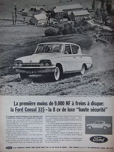 PUBLICITÉ DE PRESSE 1962 LA FORD CONSUL 315 LA 8 CV DE LUXE - ADVERTISING - Picture 1 of 1