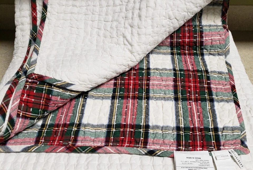 NEW Pottery Barn Pick-Stitch Quilt STEWART Plaid KING / Cal King REVERSIBLE - Image 1 of 4