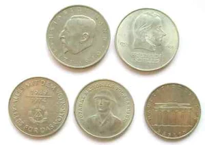 DDR Lot 5 Coins 2 X 20 Marks & 2 X 10 Marks & 5 Marks 1971-1976 - Picture 1 of 2