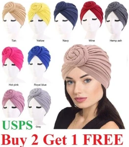 African Stretch Head Wrap Indian Hat Women Braid Hijab Turban Chemo Cap Headwear - Picture 1 of 15