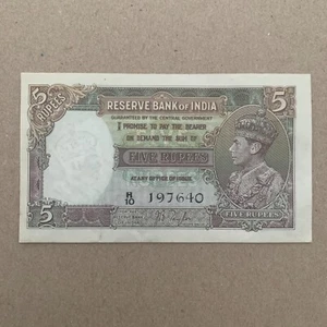 Scarce India 5 RUPEES Banknote ND 1937 King George VI aUNC Indian World Currency - Picture 1 of 5