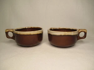 Lot of 2 Oven Proof Pottery Brown Drip Glaze ~ 4 3/4" Round Soup Cups Mugs - Picture 1 of 13