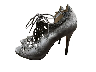 Tacones altos Pour La Victorie Vara gris gamuza cuero punta abierta con cordones talla W-5,5 M Foto 1 de 4