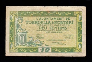 F.C. TORROELLA DE MONTGRÍ (GERONA) , 10 CENTIMS 1937 , MBC . - Foto 1 di 2