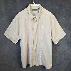 Cubavera Shirt Men XL Tan Beige Guayabera Style Embroidered Button Up Casual - Picture 1 of 9
