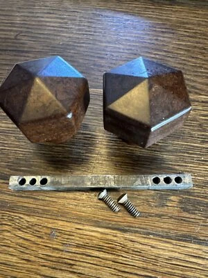 Antique Vintage Brown Speckled Bakelite? Door Knobs Hexagon 6 sided - Image 1 of 4