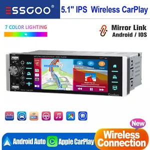 Single 1DIN Carplay/Android Auto Car Stereo Radio Bluetooth IPS Touch Screen 5" - Picture 1 of 15