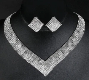 Set di gioielli da sposa in cristallo di lusso colore argento. - Foto 1 di 5