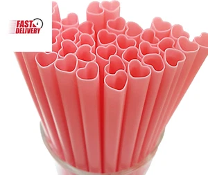 200Pcs Heart Shaped Pink Straws Disposable Drinking Cute Straw Individually Wrap - Picture 1 of 12