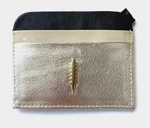 Women's Leather. Slim Credit Card Holder/Organizer By Thacker Gold/Tan/Black NEW - Picture 1 of 3